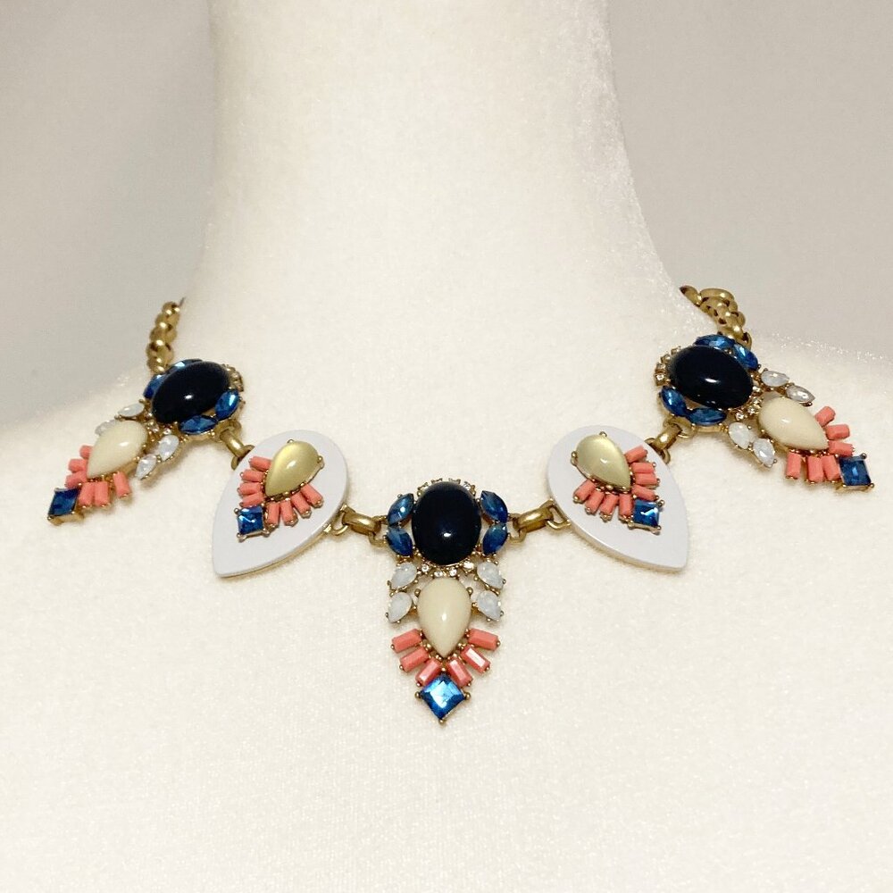 J Crew Statement Bib Necklace Gold Tone Multicolor Teardrop Beaded Pendant